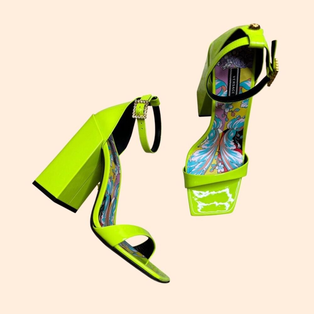 Versace Patent Block Heel Sandals